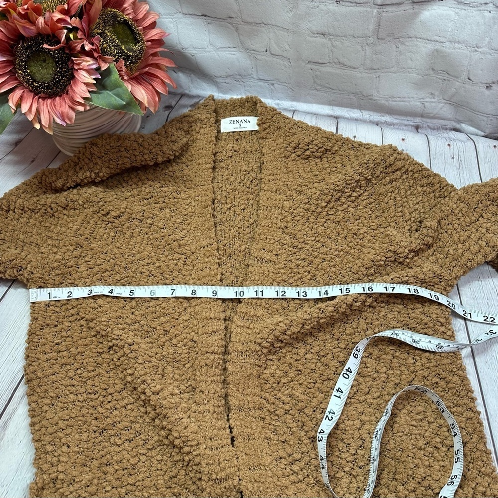 NWT zenana Boutique Deep camel open front popcorn cardigan sweater sz S - Picture 10 of 10